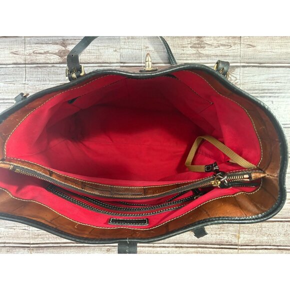 Dooney Bourke Dover Croc Embossed Leather Tote Bag Brown Black - Picture 6 of 10